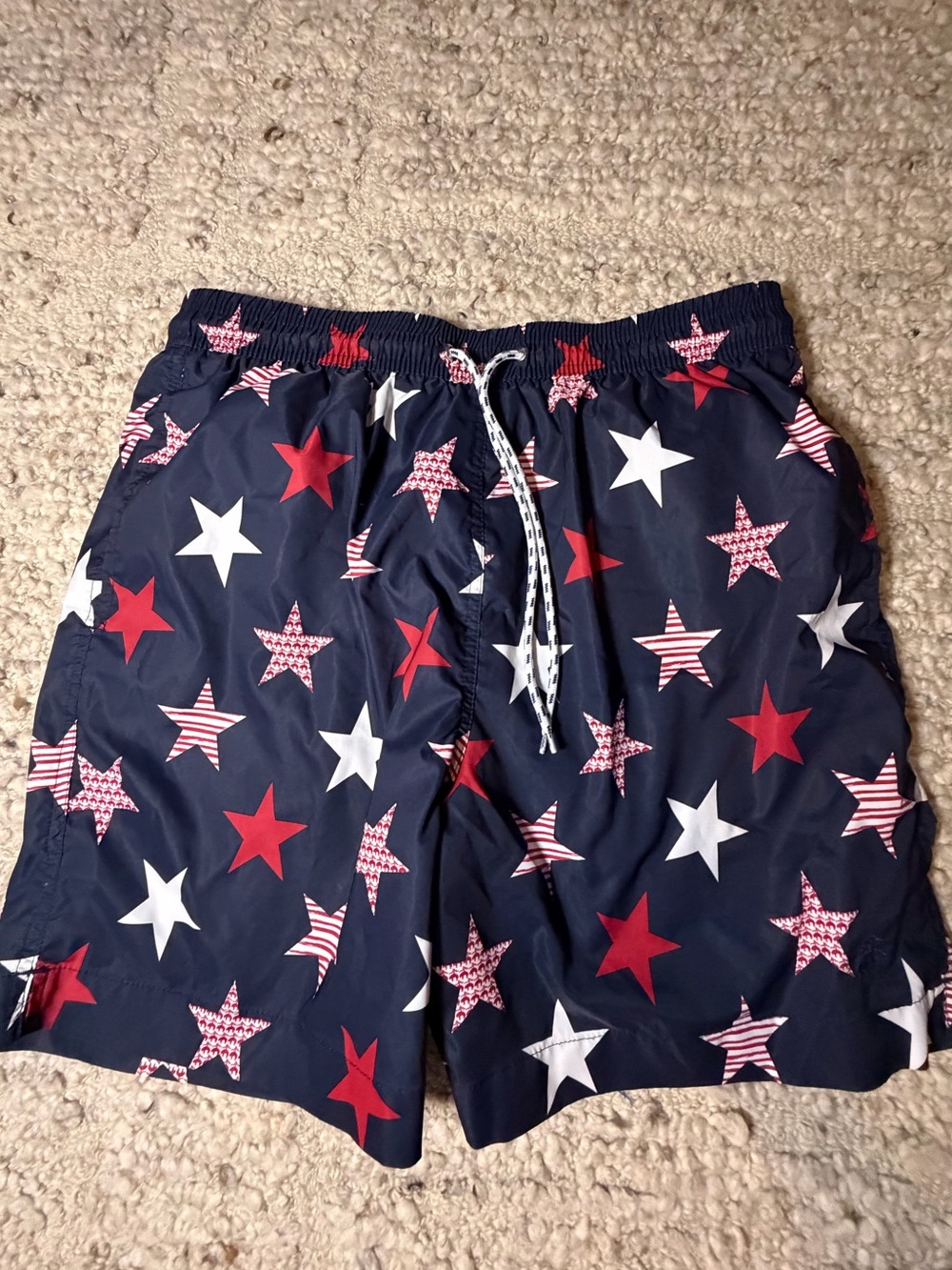 Brooks Brothers Navy Swim Trunks with Red & White Stars